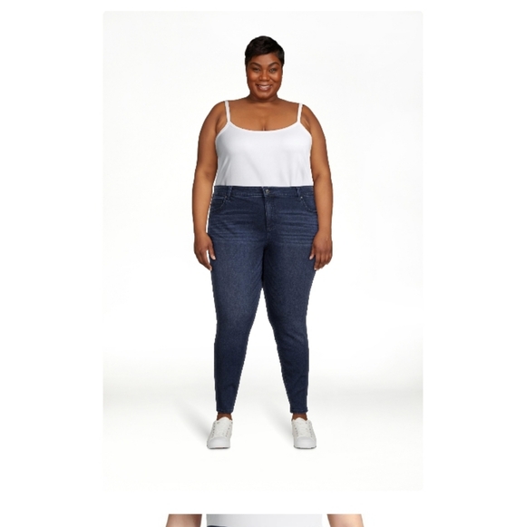 TERRA & SKY PLUS SIZE CORE SKINNY JEANS DARK BLUE WASH - Picture 3 of 15